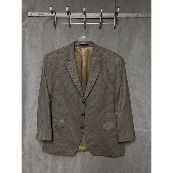 Ralph Lauren Blazer Men 48R Beige Silk Wool Houndstooth Flannel Coat Jacket Luxe - Picture 1 of 15